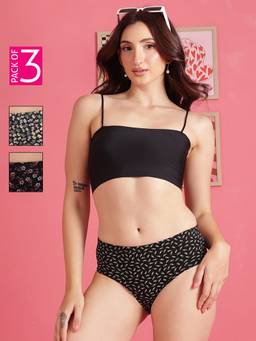 Clovia - Women Cotton Printed Mid-Waist Hipster Panties (Pack of 3)