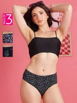 Clovia - Women Cotton Printed Mid-Waist Hipster Panties (Pack of 3)