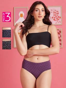 Clovia - Women Cotton Printed Mid-Waist Hipster Panties (Pack of 3)