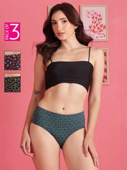 Clovia - Women Cotton Printed Mid-Waist Hipster Panties (Pack of 3)