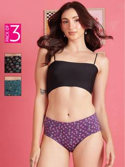 Clovia - Women Cotton Printed Mid-Waist Hipster Panties (Pack of 3)