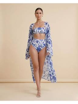 WomanLikeU - Blue And White Bikini Top and Bottom With Shrug