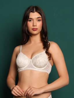 2PEACE - White Lightly Padded Underwire Self Design Seamed Bralette Bra