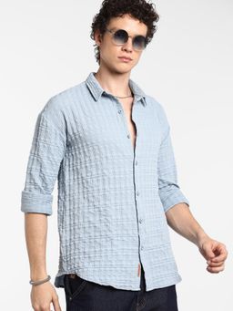 Campus Sutra - Men's Cornflower Blue Box-Textured Oversized Shirt
