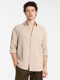Campus Sutra - Men's Saltbox Beige Dimensional-Textured Shirt