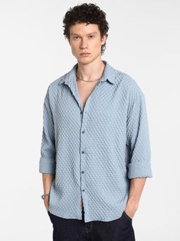 Campus Sutra - Men's Cornflower Blue Cubic-Textured Oversized Shirt