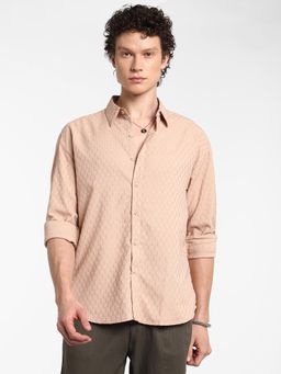Campus Sutra - Men's Saltbox Beige Honeycomb-Textured Oversized Shirt