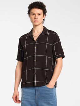 Campus Sutra - Men's Brown Graph Check Oversized Shirt