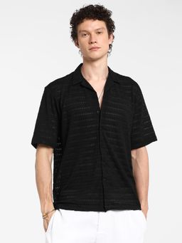 Campus Sutra - Men's Midnight Black Marquise Knit Shirt