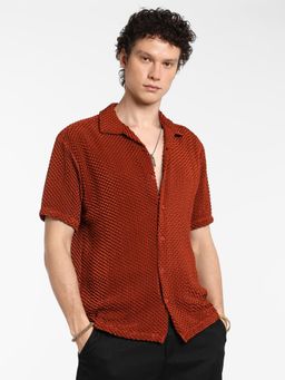 Campus Sutra - Men's Terracotta Brown Puffy-Textured Shirt