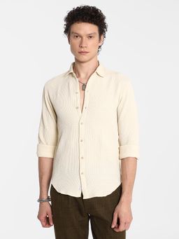 Campus Sutra - Men's Ivory White Weave-Textured Shirt