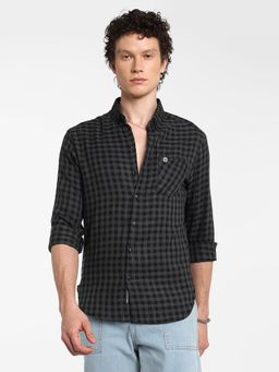 Campus Sutra - Men's Charcoal Grey Gingham Shirt