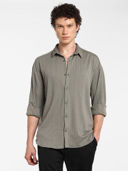 Campus Sutra - Men's Ash Grey Stripe-Textured Shirt