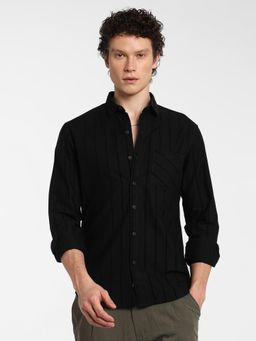 Campus Sutra - Men's Midnight Black Pastel Striped Shirt