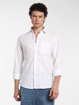 Campus Sutra - Men's Daisy White Pastel Striped Shirt