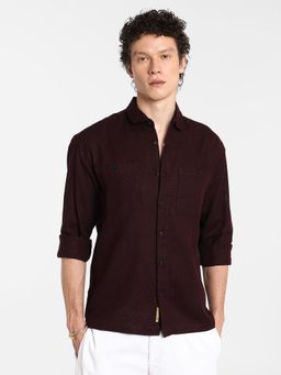 Campus Sutra - Men's Burgundy Red Solid Utility Shirt