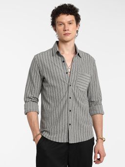 Campus Sutra - Men's Moon Grey Pinstriped Shirt