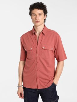 Campus Sutra - Men's Terracotta Rust Utility Knit Shirt