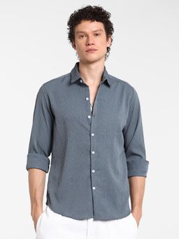 Campus Sutra - Men's Ocean Blue Textured Shirt