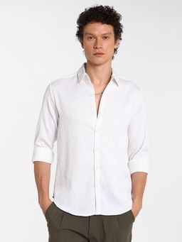 Campus Sutra - Men's Chalk White Abstract-Textured Shirt