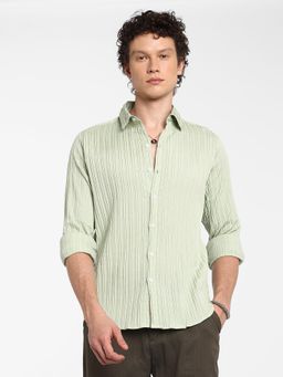 Campus Sutra - Men's Sage Green Self-Design Striped Shirt