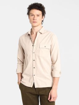 Campus Sutra - Men's Peanut Pink Multitrack-Striped Shirt