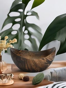 At Home by Nilkamal - Abstract Oval Decorative Bowl -Brown