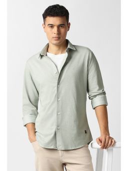Van Heusen - Green Cotton Blend Full Sleeves Shirt