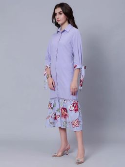ANNY - Women Lavender Polyester Casual Long Shirt Dress