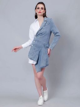 ANNY - Women White Asymmetrical Denim Shirt Dress