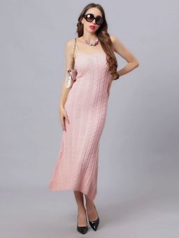 ANNY - Women Pink Cable Knitted Dress