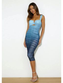 ANNY - Women Blue Gradient Mesh Bodycon Dress
