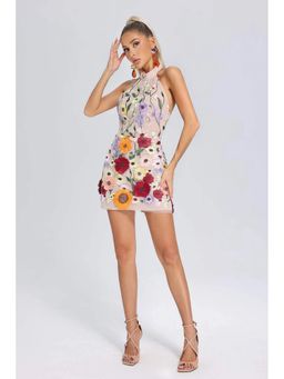 ANNY - Women Nude 3D Flower Embroidered Dress