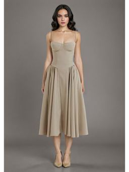 ANNY - Women Beige Waist Fit and Flare Dress