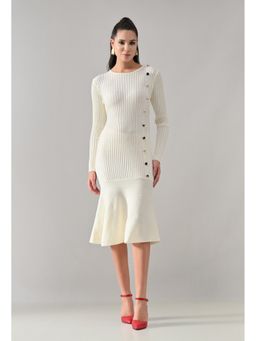 ANNY - Women Off White Celene Bodycon Rib Knit Dress