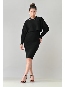ANNY - Women Black Sapphire Knit Dress with Crop Sweater