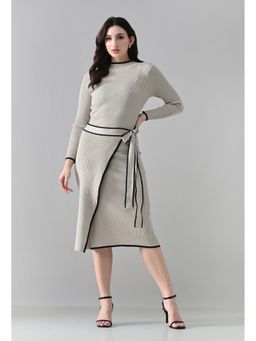 ANNY - Women Grey Linear Knit Dress with Belt