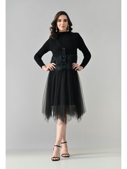 ANNY - Women Black Eclipse Dress with Vest Coat