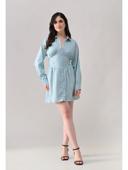 ANNY - Women Turquoise Striped Panelled Shirt Dress