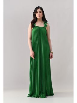 ANNY - Women Green Crepe Pleated Dress