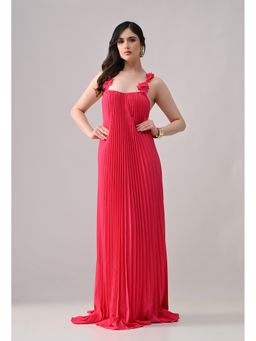 ANNY - Women Pink Crepe Pleated Dress