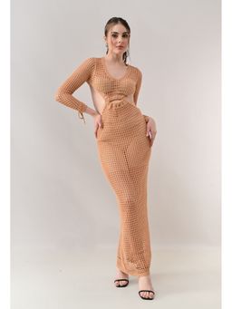ANNY - Women Brown Crochet Sheer Dress