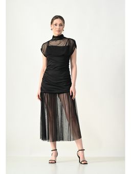 ANNY - Women Black High-Neck Sheer Dress