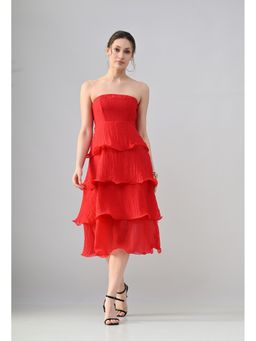 ANNY - Women Red Tiered Ruffle Dress