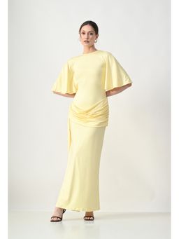 ANNY - Women Yellow Open-Back Ruched Dress