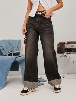 STREET 9 - Women Black Wide Leg Solid Jeans