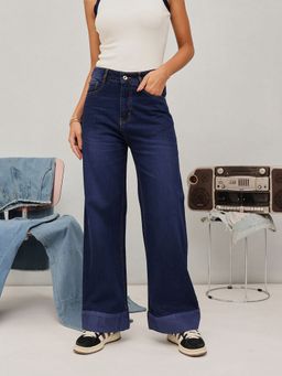 STREET 9 - Women Blue Wide Leg Solid Jeans