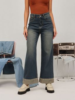 STREET 9 - Blue Women Wide Leg Solid Jeans