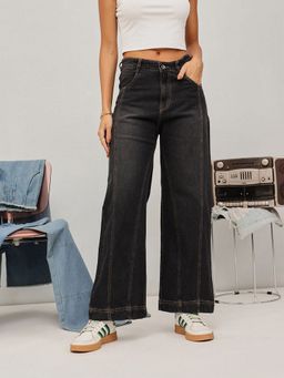 STREET 9 - Black Wide Leg Solid Jeans