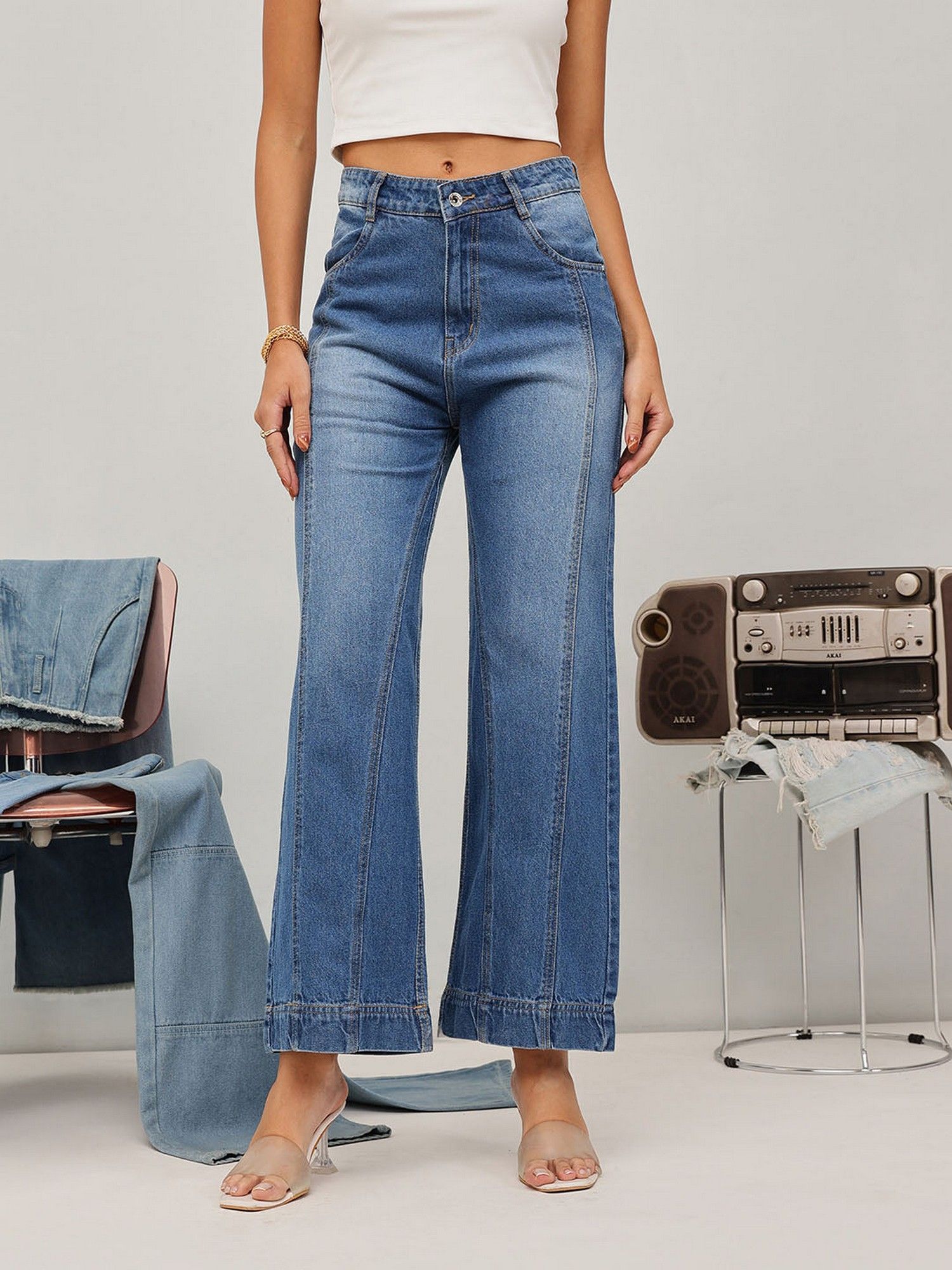 street 9 Blue Wide Leg Solid Jeans-picture-11